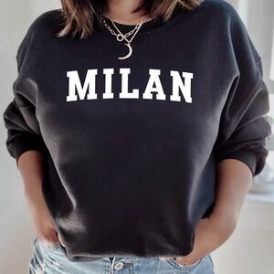 Black Milan Women's Sweatshirt Varsity Style Lettering